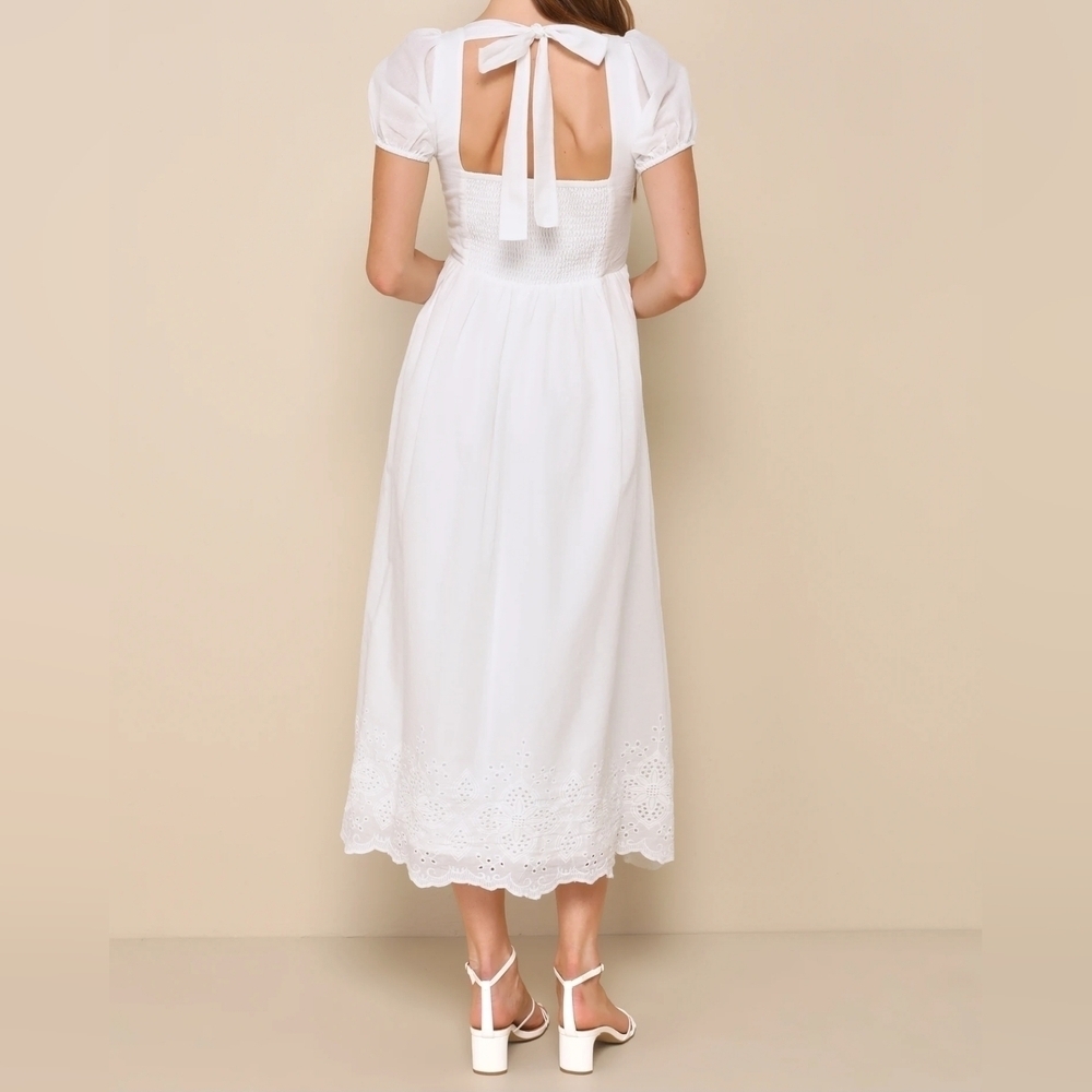 Lulus Stylish Merriment White Puff Sleeve Embroidered Midi Dress - Picture 5 of 12